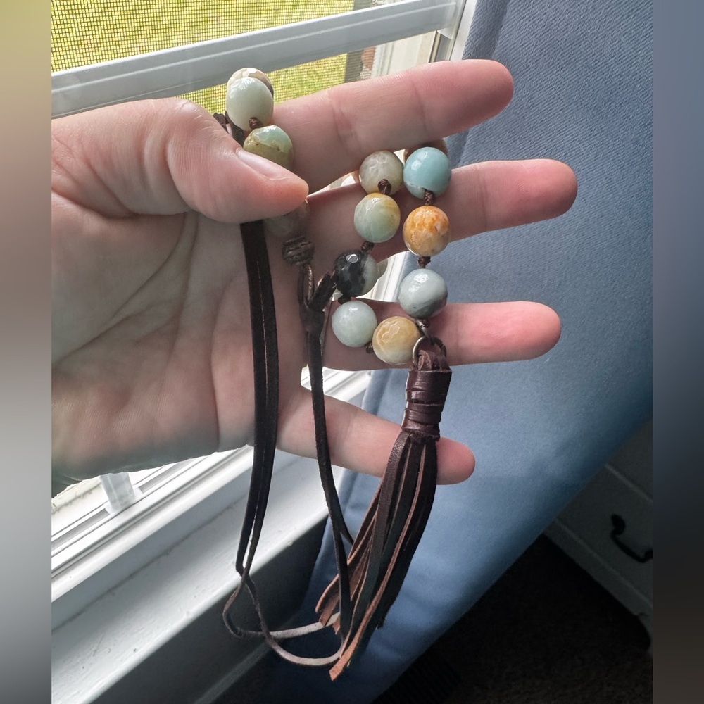 Stone and leather Necklace with Tassel